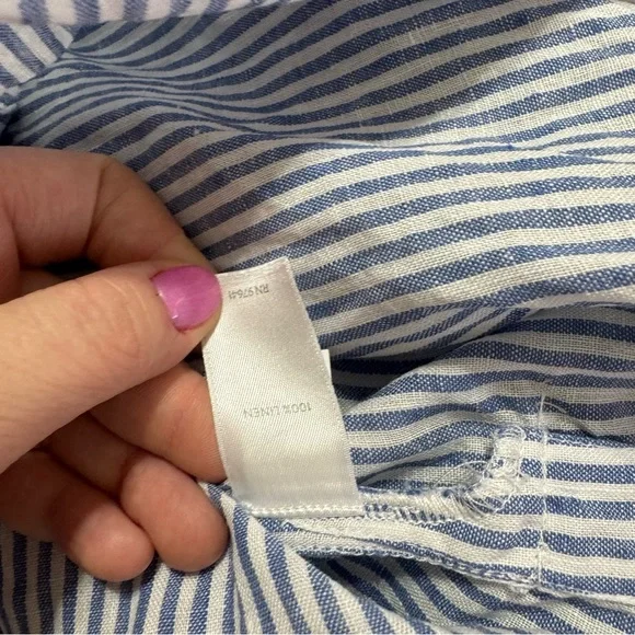 J. Jill Love Linen Blue and White Striped Button Down Sleeveless Blouse - Picture 5 of 5